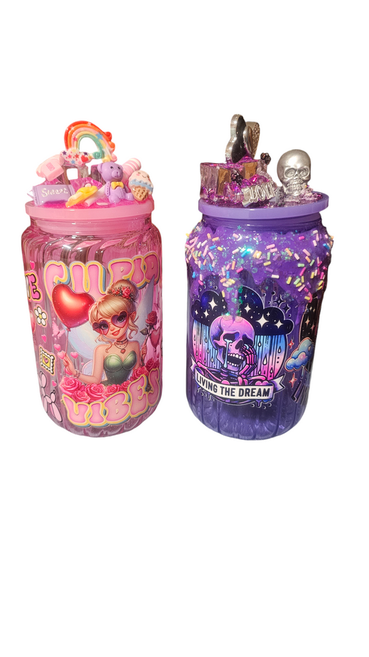 16 oz jelly tumbler with pring and decorated top